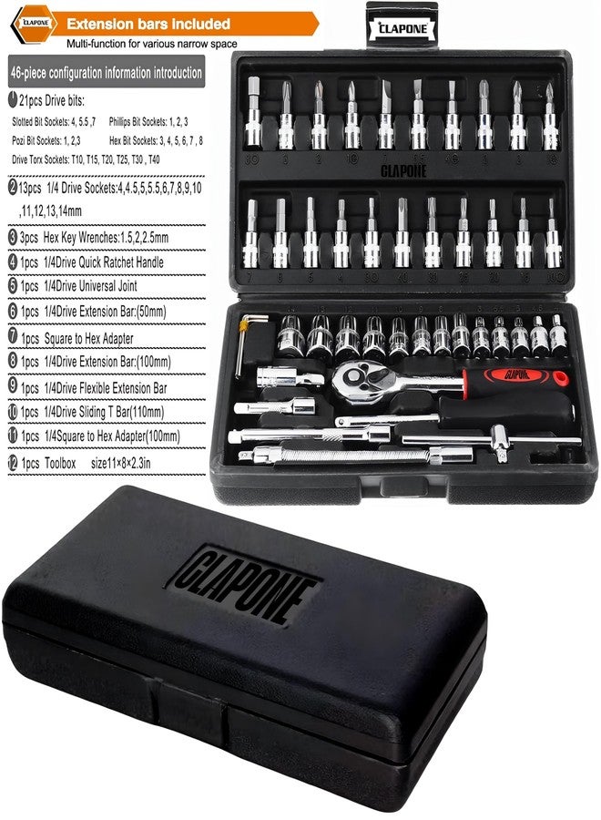 CLAPONE Tool Kit Socket Ratchet Wrench Goti Set/Socket Screwdriver Set/Socket Wrenches/Auto Repairs/Car/Motorcycle/Bike Repair/Set Socket Wrench/Screwdriver set/Bike Tool (46, Black) - Image 3